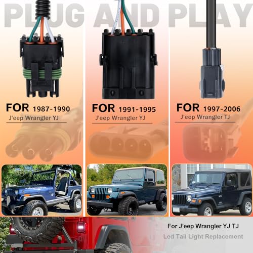 Mingrui test Led Tail Lights Kit for 87-95 J'eep Wrangler YJ, 1997-2006 TJ, J'eep CJ5 CJ7 CJ8 Red Led Brake Turn Signal Lights & White Reverse Light License Plate Lamps Red Lens Tailight Assembly - Image 5