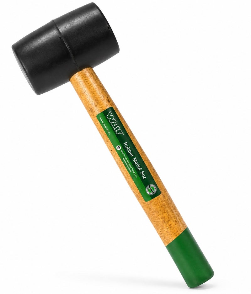 WULF Professional 8oz Rubber Mallet with Non-Marring Black Rubber Head & Durable Hardwood Handle, Soft Face Hammer for Woodworking, Flooring Installation, Automotive Assembly & DIY Repair - Image 1