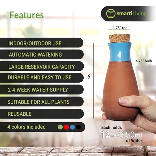 SmartiLiving Ollas (Set of 4) | 12oz Terracotta Plant Watering Globes - Self Watering Planter Insert - Automatic Plant Watering Devices | Vacation Watering Pots for Indoor & Outdoor Plants - Image 3