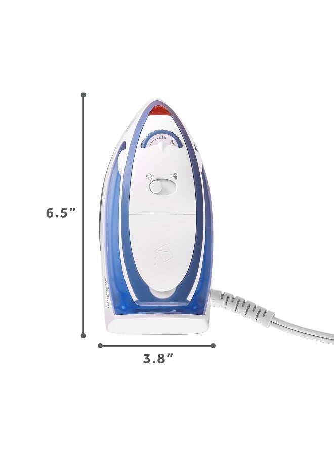 Sunbeam Hot 2 Trot Travel Steam Iron 800 Watt Dual Voltage 120 240 Compact Size Portable Non Stick Soleplate Soft Touch Handle Horizontal Or Vertical Use White And Blue - Image 5