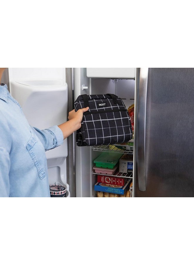 PackIt Freezable Hampton Lunch Bag, Black Grid, Built with EcoFreeze Technology, Collapsible, Reusable, Zip Closure with Front Pocket and Shoulder Straps, Perfect for Tweens and Adults - Image 3