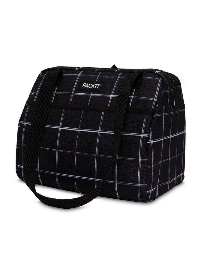 PackIt Freezable Hampton Lunch Bag, Black Grid, Built with EcoFreeze Technology, Collapsible, Reusable, Zip Closure with Front Pocket and Shoulder Straps, Perfect for Tweens and Adults - Image 1