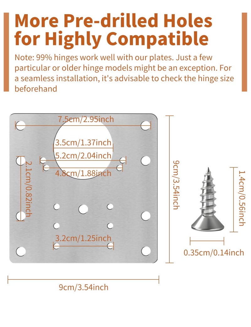 FOGZUVR 20PCS Upgraded Cabinet Hinge Repair Plate Kit: FOGZUVR Durable Door Hinge Mounting Plate Stainless Steel, Large Cabinet Fix Board with Screws for Kitchen Cabinet, Cupboard Doors and Furniture - Image 4