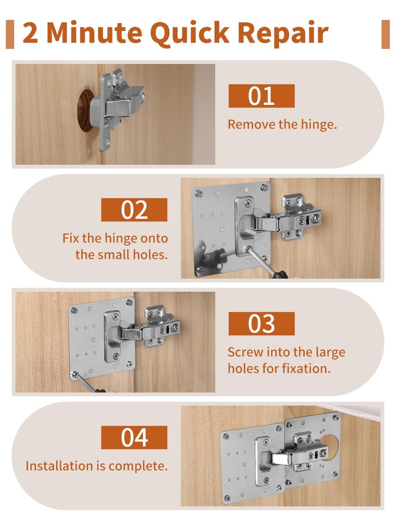 FOGZUVR 20PCS Upgraded Cabinet Hinge Repair Plate Kit: FOGZUVR Durable Door Hinge Mounting Plate Stainless Steel, Large Cabinet Fix Board with Screws for Kitchen Cabinet, Cupboard Doors and Furniture - Image 3