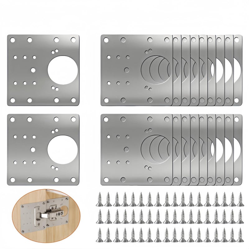 FOGZUVR 20PCS Upgraded Cabinet Hinge Repair Plate Kit: FOGZUVR Durable Door Hinge Mounting Plate Stainless Steel, Large Cabinet Fix Board with Screws for Kitchen Cabinet, Cupboard Doors and Furniture - Image 1