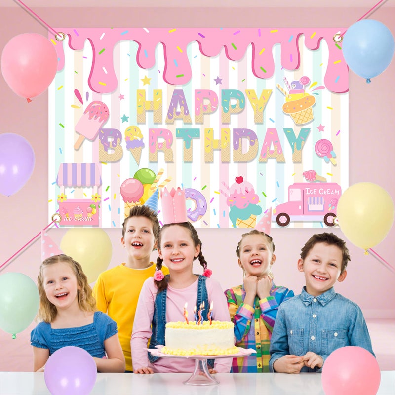 jenlion زينة حفلة عيد ميلاد بموضوع الآيس كريم للفتيات، مجموعة قوس بالونات مع خلفية عيد ميلاد سعيد - مستلزمات حفلة كاملة للاحتفال الحلو للأطفال - Image 5