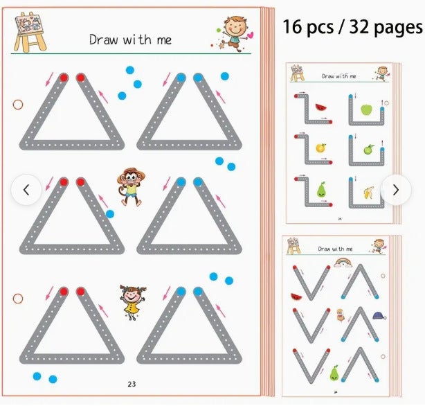 Erasable Kindergarten Training Writing Pad for Kids Opp bagged pen control training 32 pages/16 sheets 4 pens + 2 turns of buttons + 1 eraser 