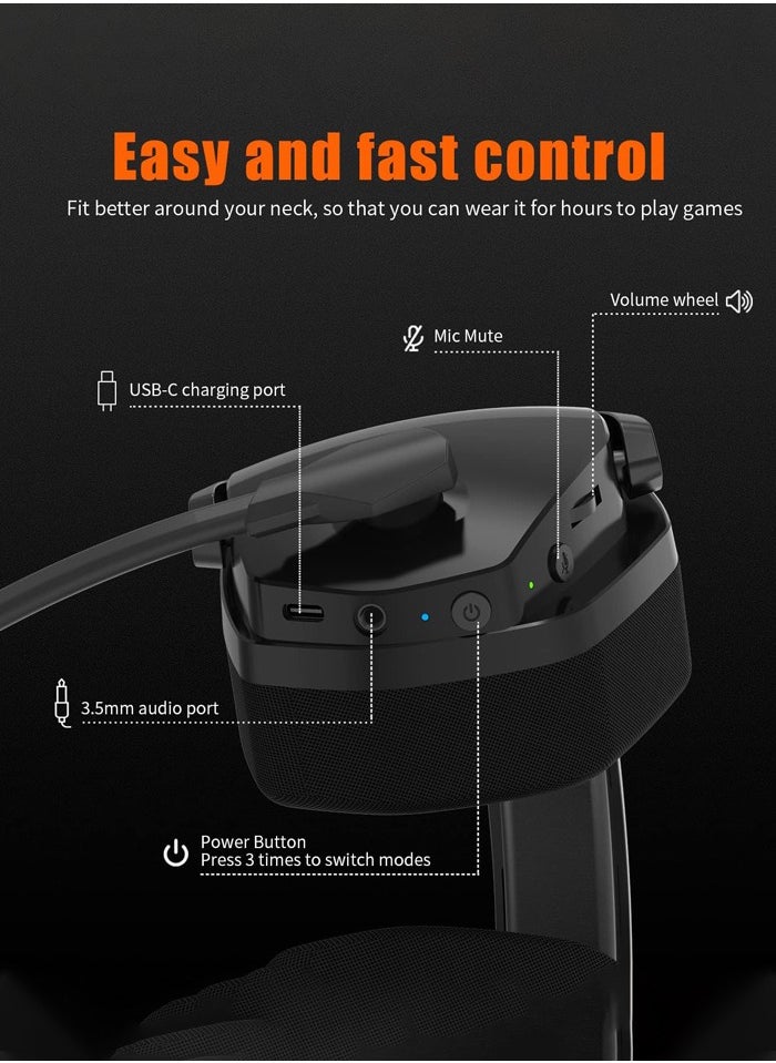 NUBWO - G06 Wireless Gaming Headset,Over-Ear Gaming Headphone with Microphone for PS5, PS4, PC, and Switch, Ergonomic Design,Black/Orange - Image 1