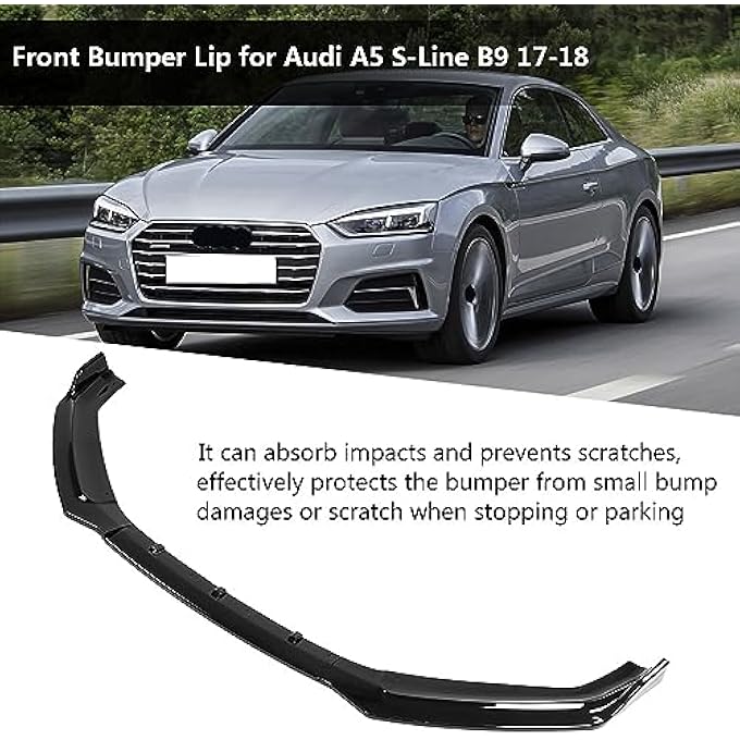POENVFPO 3Pcs Car Modified Front Bumper Canard Lip Splitter Deflector Guard ABS Plastic Fins Body Spoiler Shovels Black Carbon Fiber Style for S-Line B9 2017 2018 (Glossy Black) - Image 5