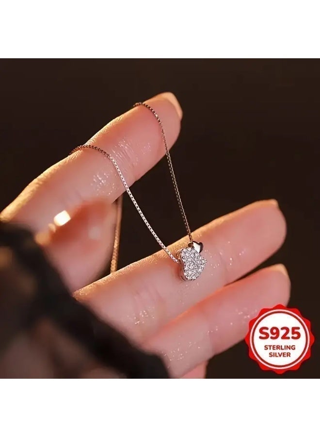 aeen S925 Sterling Silver Heart Pendant Necklace – Sparkling Zirconia Minimalist Chain, Elegant Gift for Women - Image 3