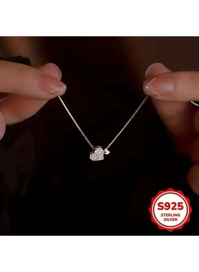 aeen S925 Sterling Silver Heart Pendant Necklace – Sparkling Zirconia Minimalist Chain, Elegant Gift for Women - Image 5