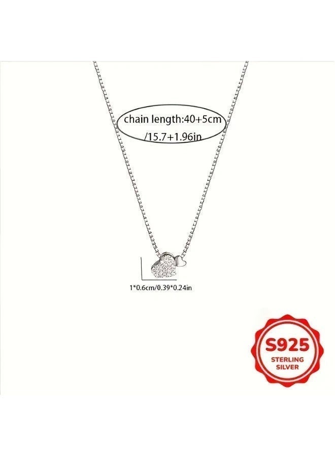 aeen S925 Sterling Silver Heart Pendant Necklace – Sparkling Zirconia Minimalist Chain, Elegant Gift for Women - Image 4