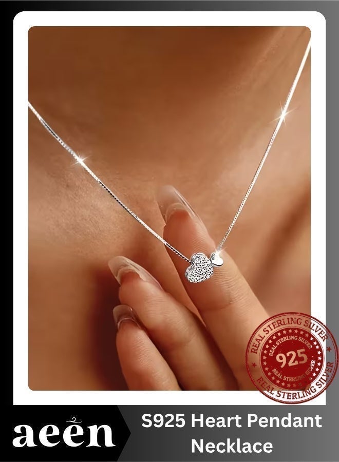 aeen S925 Sterling Silver Heart Pendant Necklace – Sparkling Zirconia Minimalist Chain, Elegant Gift for Women - Image 1