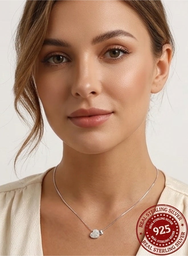 aeen S925 Sterling Silver Heart Pendant Necklace – Sparkling Zirconia Minimalist Chain, Elegant Gift for Women - Image 2