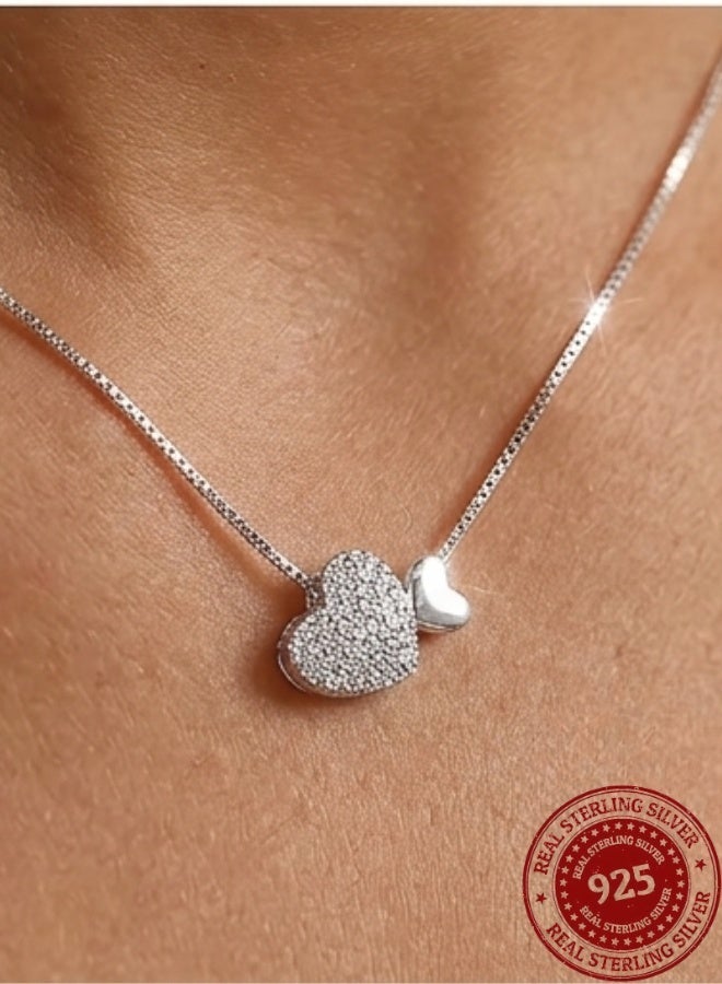 aeen S925 Sterling Silver Heart Pendant Necklace – Sparkling Zirconia Minimalist Chain, Elegant Gift for Women - Image 5