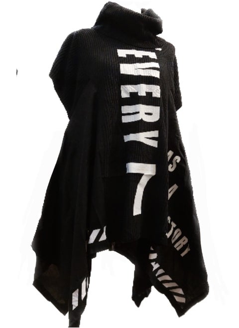 Women tricot printed asymmetrical sweater pullover high neck