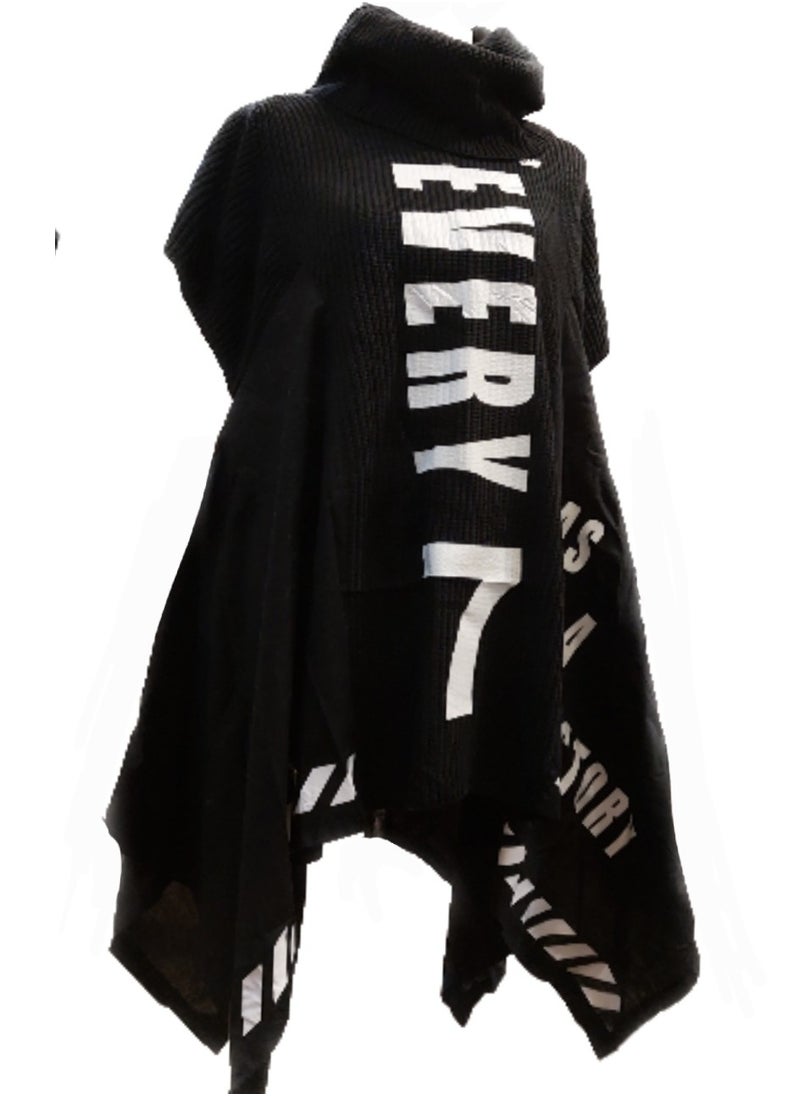 Generic - Women tricot printed asymmetrical sweater pullover high neck - Image 1