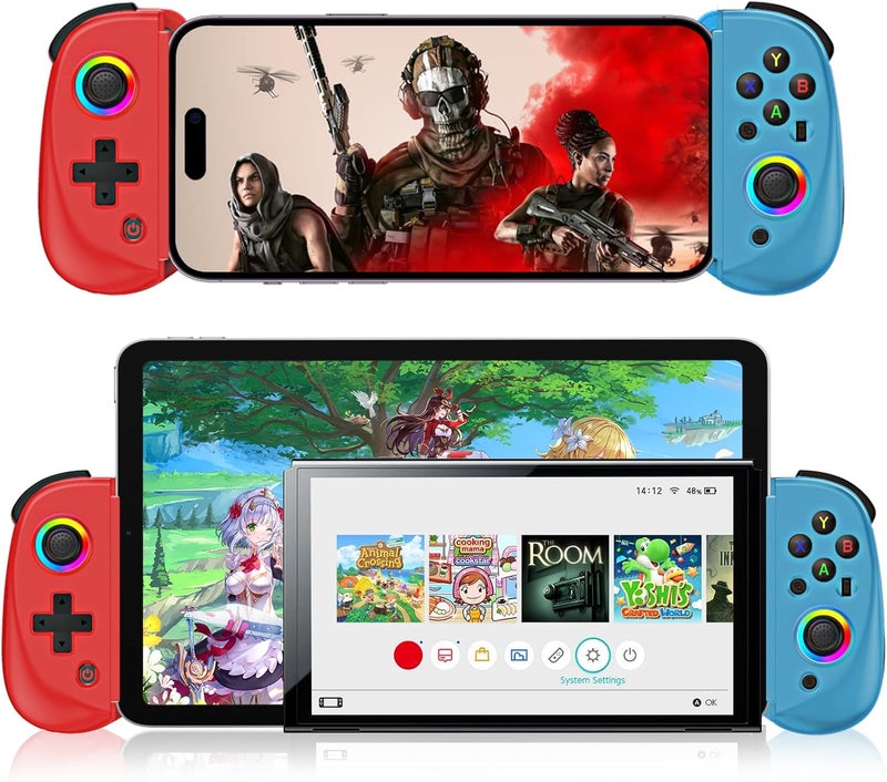 arVin Mobile Gaming Controller for Tablet/iPad[Within 5-10"] Wireless Gamepad for iPhone/Android/PC/Switch/PS4, with RGB Hall Effect Joystick/Turbo/6-Axis Gyro/Vibration/Support Streaming/Cloud Gaming - Image 1