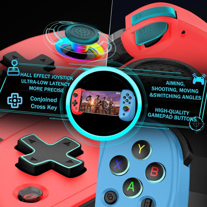 arVin Mobile Gaming Controller for Tablet/iPad[Within 5-10"] Wireless Gamepad for iPhone/Android/PC/Switch/PS4, with RGB Hall Effect Joystick/Turbo/6-Axis Gyro/Vibration/Support Streaming/Cloud Gaming - Image 3