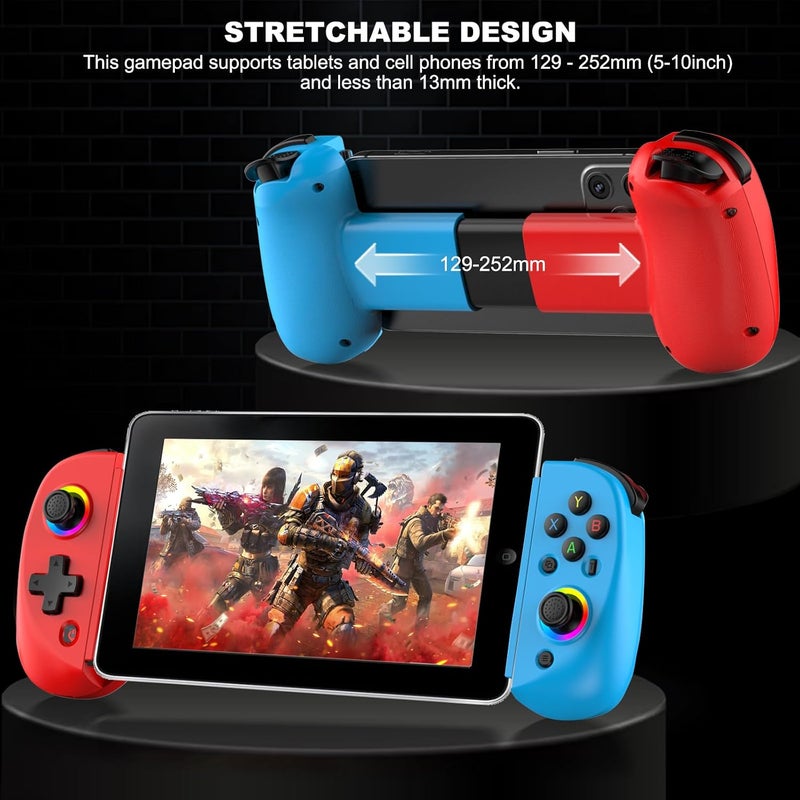 arVin Mobile Gaming Controller for Tablet/iPad[Within 5-10"] Wireless Gamepad for iPhone/Android/PC/Switch/PS4, with RGB Hall Effect Joystick/Turbo/6-Axis Gyro/Vibration/Support Streaming/Cloud Gaming - Image 5