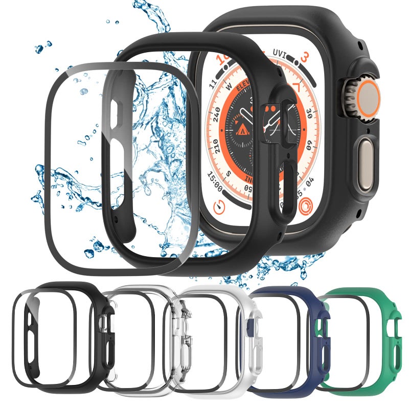 HASDON Apple Watch Ultra 49mm 5+5 Pack Waterproof Case and Screen Protector, Matte Hard PC Shockproof Bumper + Tempered Glass Screen Protector - Image 3