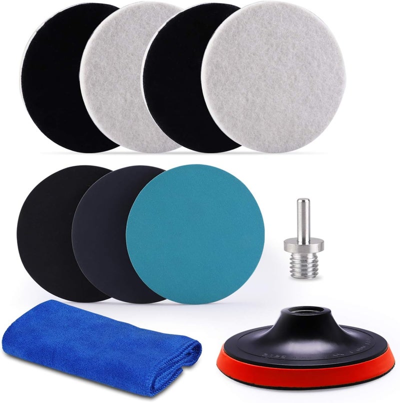 ZFE 5Inch Glass polishing Pads, 10Pcs Wool Felt Disc Glass Polishing Kit Buffing Pads Sanding Discs with Backing Pad and M14 Drill Adapter for Rotary Tools Polish Glass and Metal - Image 1