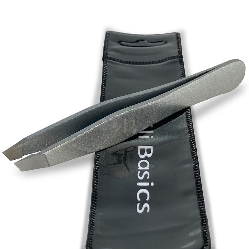 Zizzili Basics Tweezers - Surgical Grade Stainless Steel - Slant Tip for Expert Eyebrow Shaping and Facial Hair Removal - with Bonus Protective Pouch - Best Tweezer for Men and Women - Image 1
