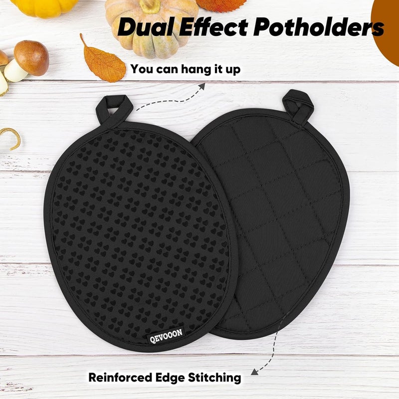 Qevooon Oven Mitts and Pot Holders 4 Sets, Heat Resistant 500 ℉ Oven Mitt and Pot Holder,Oven Glove&Potholders with Non-Slip Silicone Surface,Kitchen Essentials for Cooking/Baking/BBQ-Black - Image 4