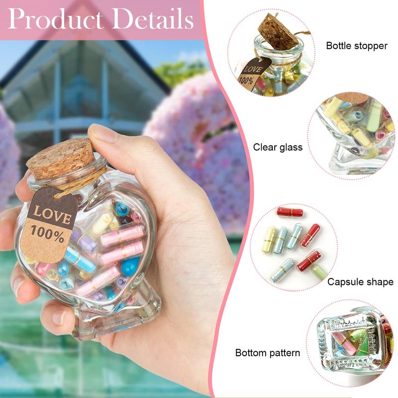 HASTHIP ® 45 قطعة رسائل في زجاجة، زجاجة عائمة على شكل قلب رومانسية لصديقة - هدية رسالة حب لعيد الميلاد، يوم الحب، لفات الرسائل - Image 3