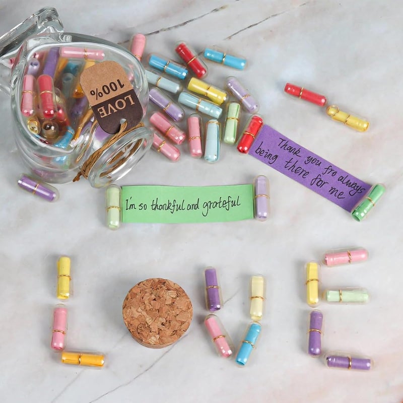 HASTHIP ® 45 قطعة رسائل في زجاجة، زجاجة عائمة على شكل قلب رومانسية لصديقة - هدية رسالة حب لعيد الميلاد، يوم الحب، لفات الرسائل - Image 4