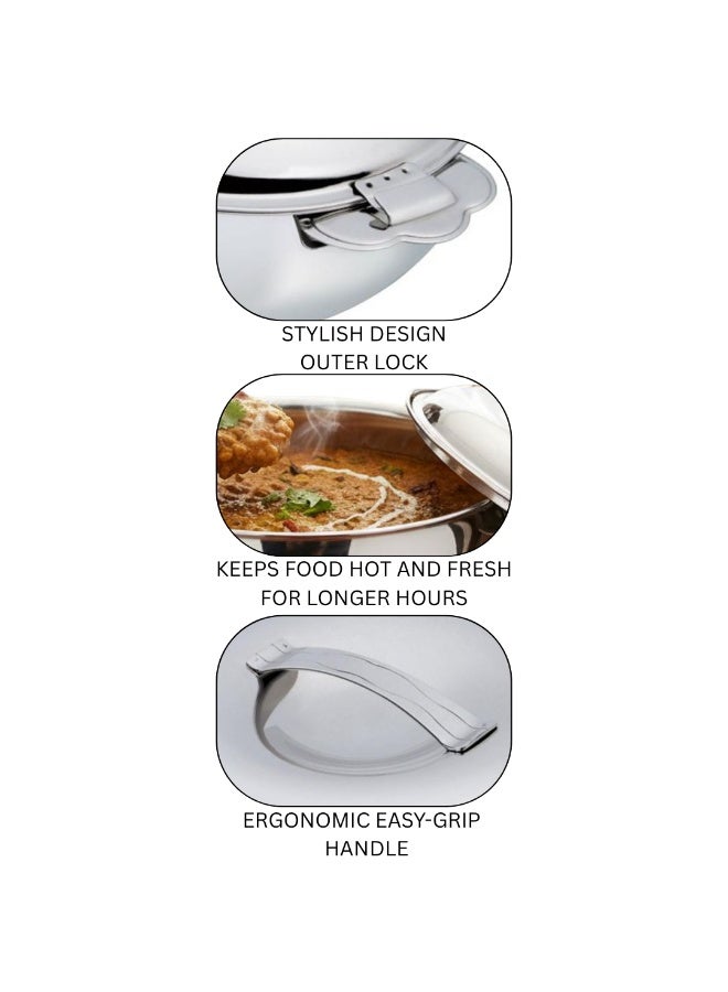 SEAGULL Hotpot Crown | Premium Insulated Stainless Steel Casserole | Keeps Food Hot & Fresh for Hours | Leak-Proof | Elegant Crown Design Steel Finish- 2500ML - Image 3