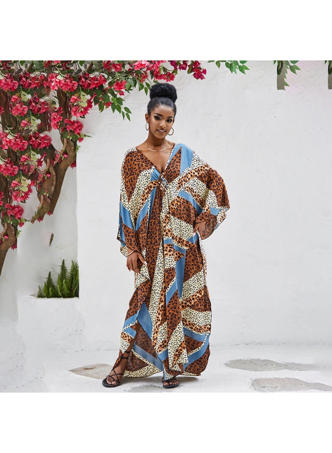 2023 Cotton Vacation Dress Beach Blouse Loose Large Size Robe Bikini Outer Sun Protection Shirt-Color:Black Leaves (ZS2137-1)-  - Image 3
