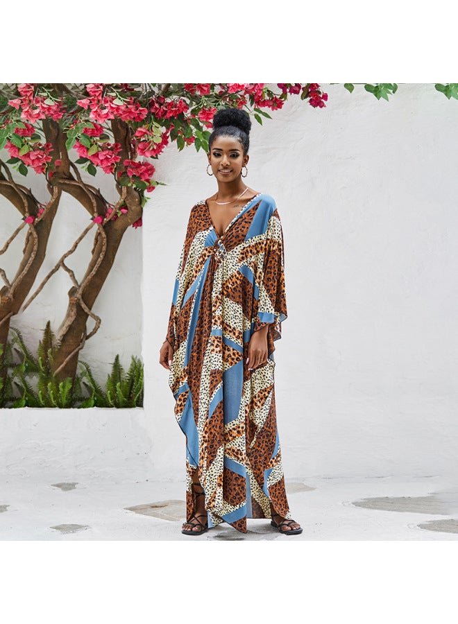 2023 Cotton Vacation Dress Beach Blouse Loose Large Size Robe Bikini Outer Sun Protection Shirt-Color:Black Leaves (ZS2137-1)-  - Image 5