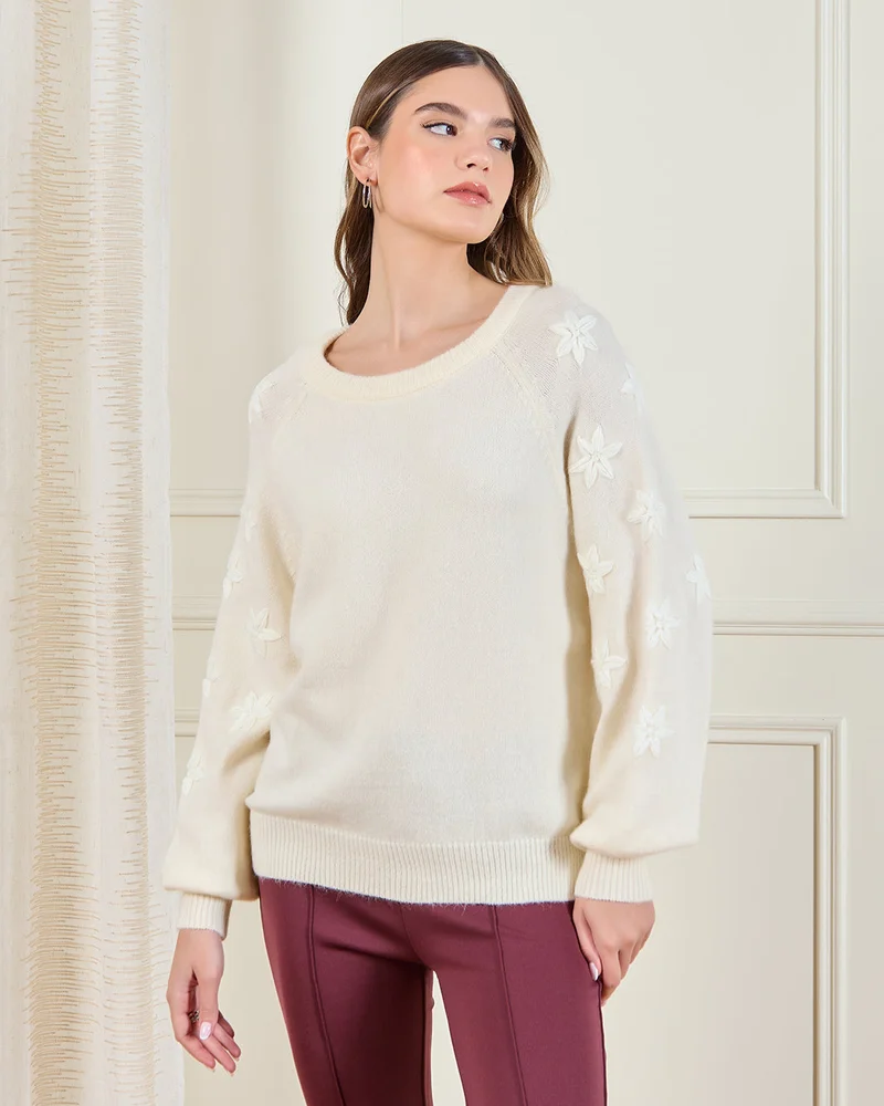 Redtag Women Cream Embroidered Pullover