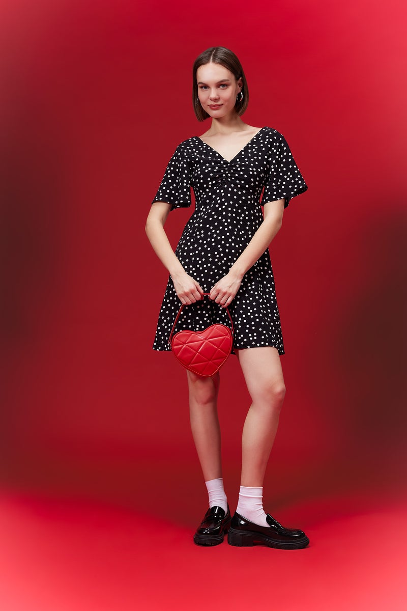 DeFacto Black Woman V-Neck Floral Mini Dress Casual - Image 2