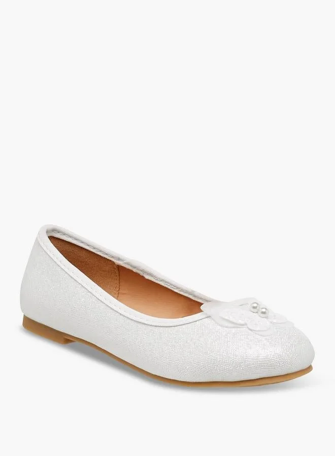 Little Missy WHITE Butterfly Accent Slip-On Ballerina Shoes for Women | Best Price UAE