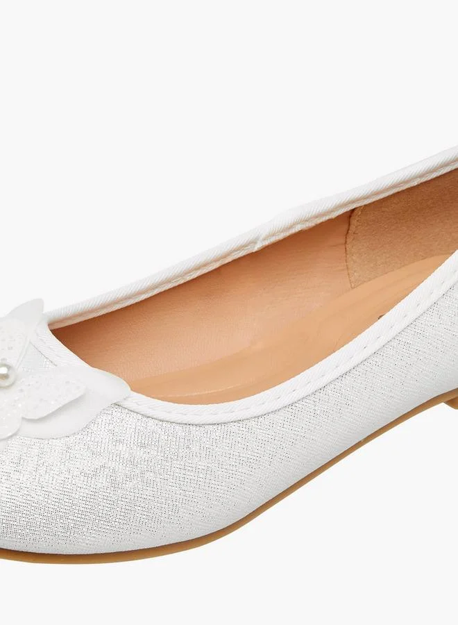Little Missy WHITE Butterfly Accent Slip-On Ballerina Shoes for Women | Best Price UAE