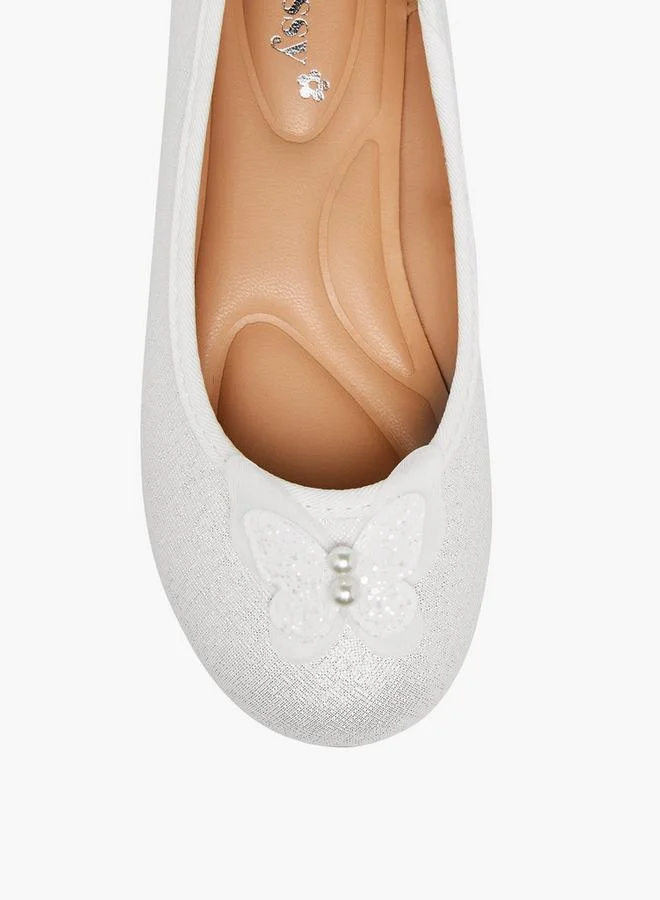 Little Missy WHITE Butterfly Accent Slip-On Ballerina Shoes for Women | Best Price UAE