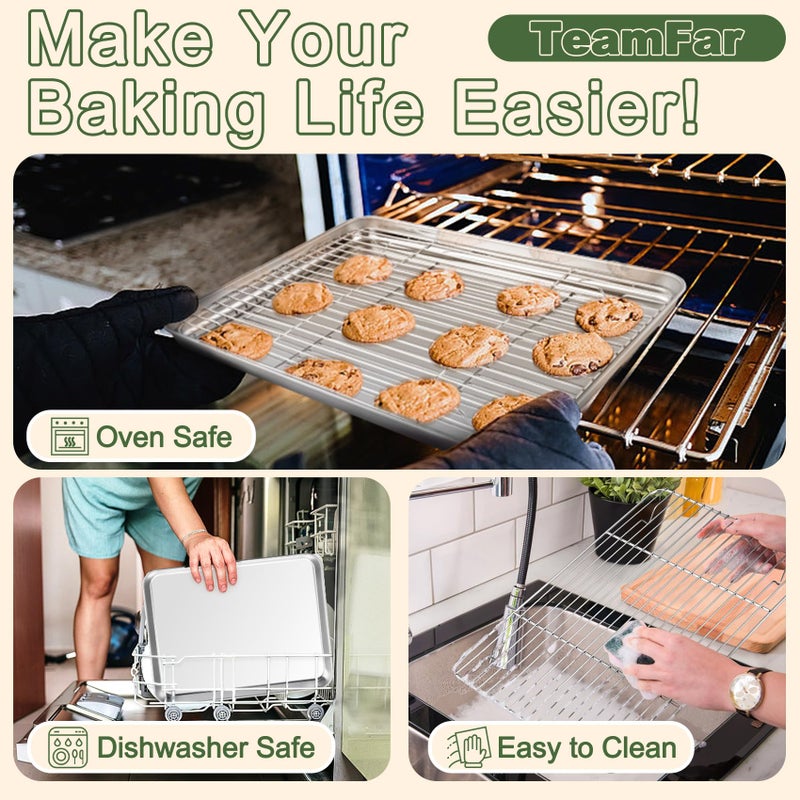 TeamFar Baking Sheet with Rack Set (3 Pans + 3 Racks), 16/12.5/10.5 Inch Stainless Steel Cookie Sheets Baking Pans Trays and Cooling Racks for Cooking Roasting, Non-Toxic & Heavy Duty, Dishwasher Safe - Image 5