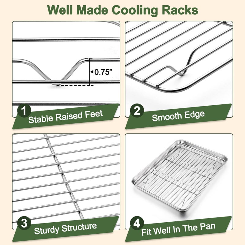 TeamFar Baking Sheet with Rack Set (3 Pans + 3 Racks), 16/12.5/10.5 Inch Stainless Steel Cookie Sheets Baking Pans Trays and Cooling Racks for Cooking Roasting, Non-Toxic & Heavy Duty, Dishwasher Safe - Image 4