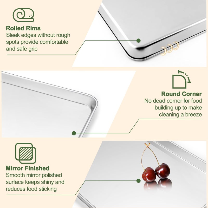 TeamFar Baking Sheet with Rack Set (3 Pans + 3 Racks), 16/12.5/10.5 Inch Stainless Steel Cookie Sheets Baking Pans Trays and Cooling Racks for Cooking Roasting, Non-Toxic & Heavy Duty, Dishwasher Safe - Image 3