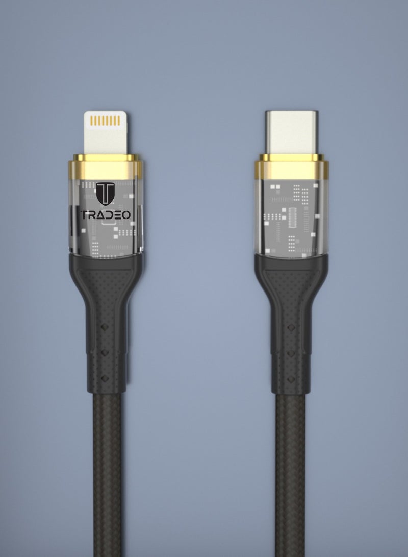 Tradeo 12-24V Transparent Fast Charger Data Cable 5V 3A Fast charging Length1m, OD- 3.5 mm Material Nylon Braided + Alu, Certificate -CE, Rohs, FCC chargers for i phone USB Cable. (C- Lightning) - Image 2