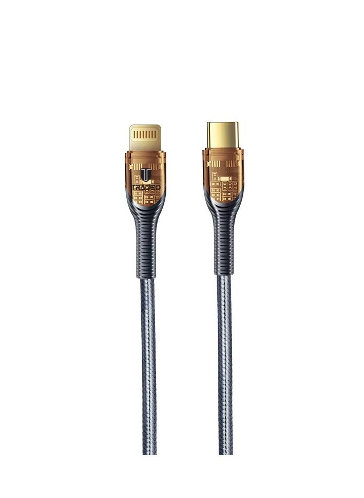 Tradeo 12-24V Transparent Fast Charger Data Cable 5V 3A Fast charging Length1m, OD- 3.5 mm Material Nylon Braided + Alu, Certificate -CE, Rohs, FCC chargers for i phone USB Cable. (C- Lightning) - Image 3