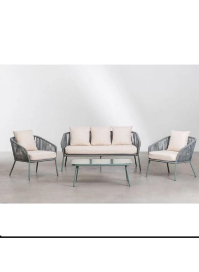 سامبا راتان مجموعة سوشيال بريموم للأثاث الخارجي – أريكة رمادية مع 2 كرسي متناسق - Image 1