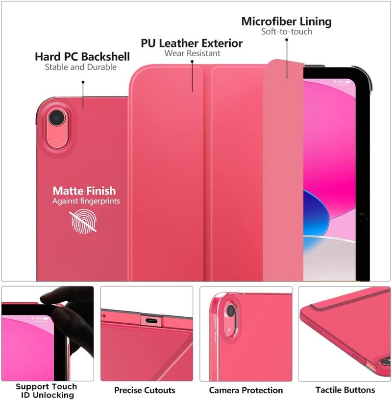 MoKo Case for iPad 10th Generation 2022, Slim Stand Hard PC Translucent Back Shell Smart Cover Case for iPad 10th Gen 10.9 inch 2022, Support Touch ID, Auto Wake/Sleep,Lilac Purple, Watermelon Red - Image 3