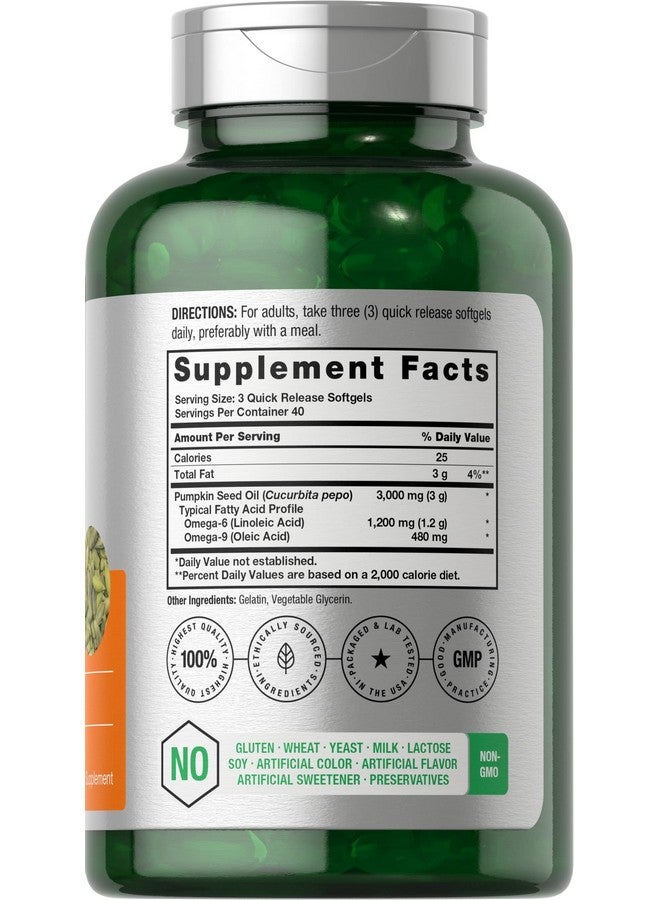 Horbäach Pumpkin Seed Oil | 3000mg | 120 Softgel Capsules | Cold Pressed Dietary Supplement | Non-GMO and Gluten Free Formula - Image 2
