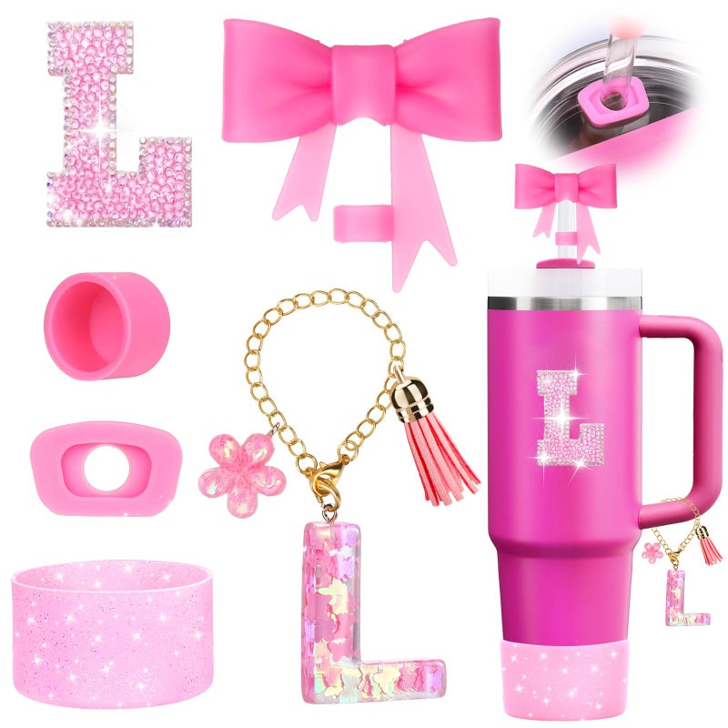 Mity rain 6PCS Pink Cup Accessories for Stanley Cup 30oz 40oz  Tumbler Initials Decoration for Stanley Letter L