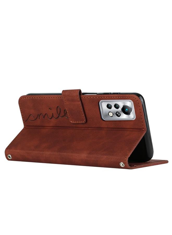 Zaboon Case For Infinix Note 11 Pro Skin Feel Heart Pattern Leather Phone Case With Lanyard - Image 3