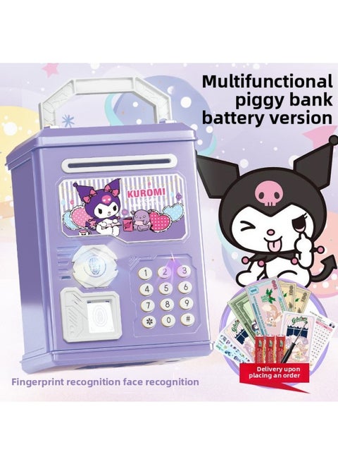 2024 Children's Ultraman Piggy Bank Boy's Large Capacity Can't Fall, Only Can't Enter, Password Piggy Bank-Colour:Purple Kuromi [human Face Fingerprint Version ε Music Story] Battery