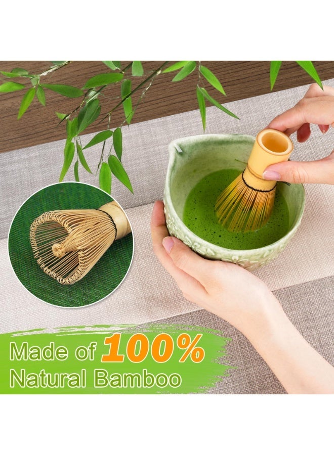 مجموعة خفاقة ماتشا، مجموعة ماتشا مكونة من 7 قطع - وعاء ماتشا سيراميكي مع فوهة، خفاقة وحامل من الخيزران، مغرفة، منخل، منشفة شاي - مجموعة كاملة لحفل شاي ماتشا، لاتيه، هدية مثالية (أخضر) - Image 5